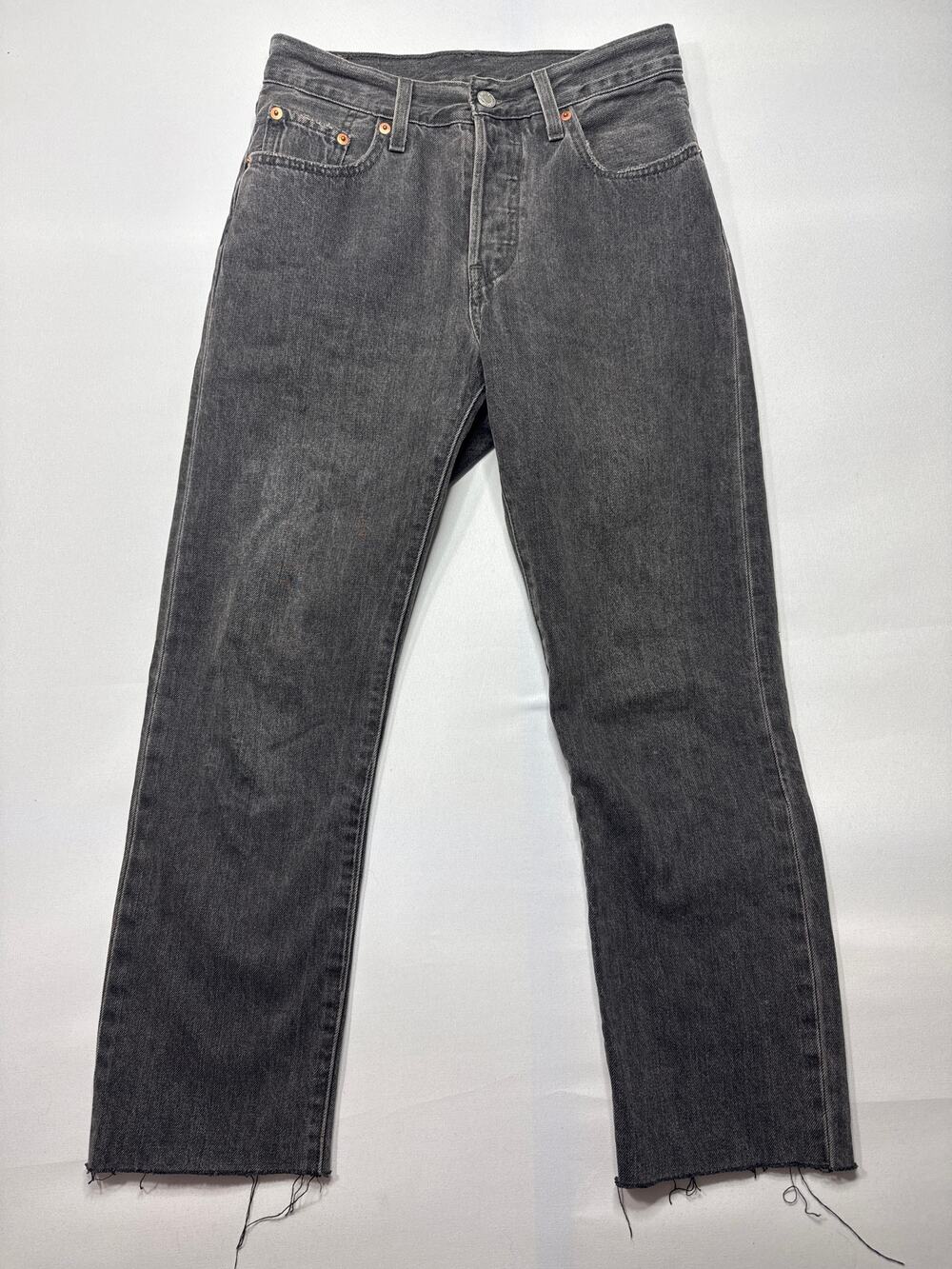 Levi's 501 Women's Raw Hem‎ Straight Leg Button Fly Gray Jeans - 25x26 (27x25)